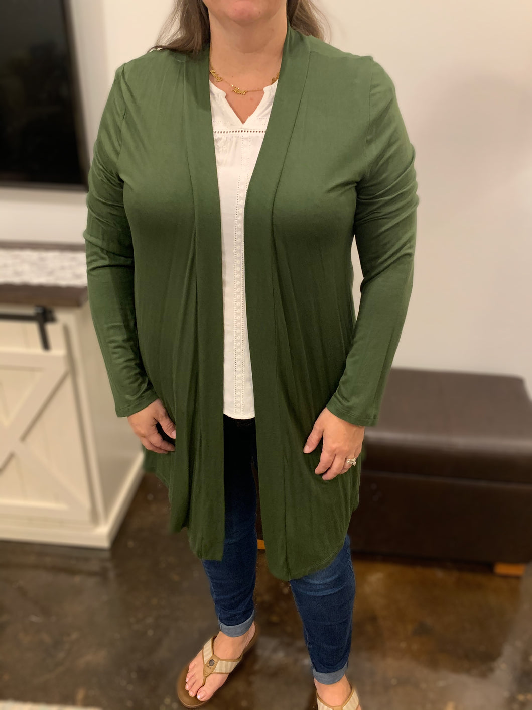 Smooth Transition Long Sleeve Cardigan - Army Green PLUS