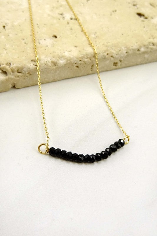 Curved Beaded Bar Necklace - Black