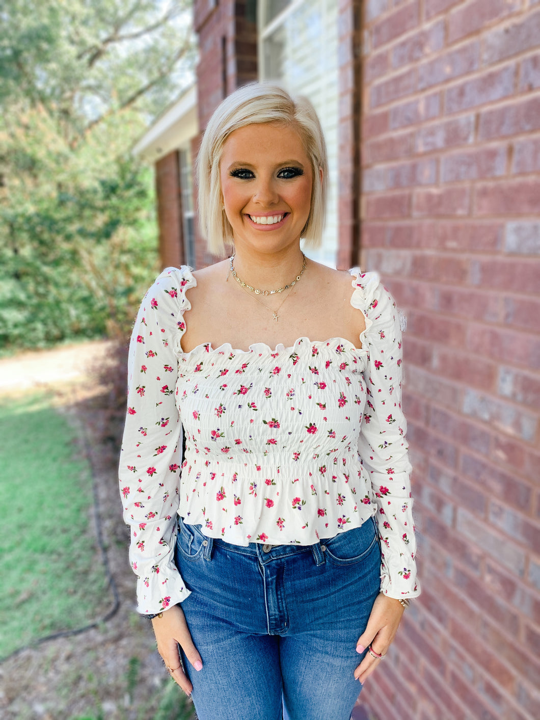 Floral Top - Soft White