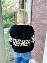 Load image into Gallery viewer, Black and Cheetah Color Block Sweater
