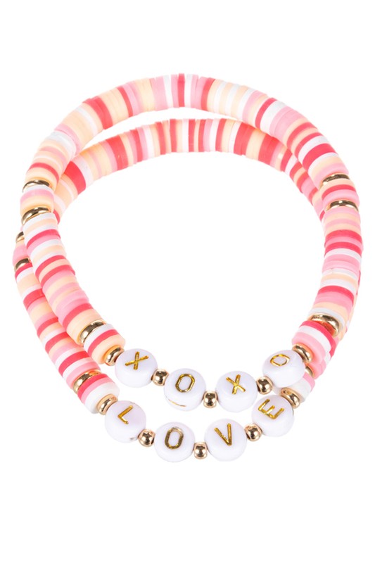 Love and XOXO Bracelet Set - Pink