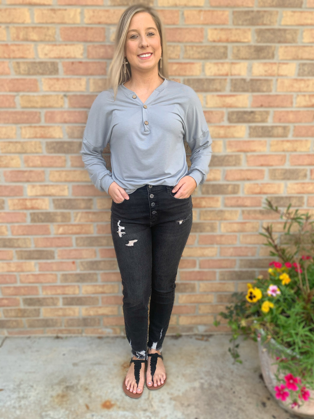Black Distressed Jeans With Buttons