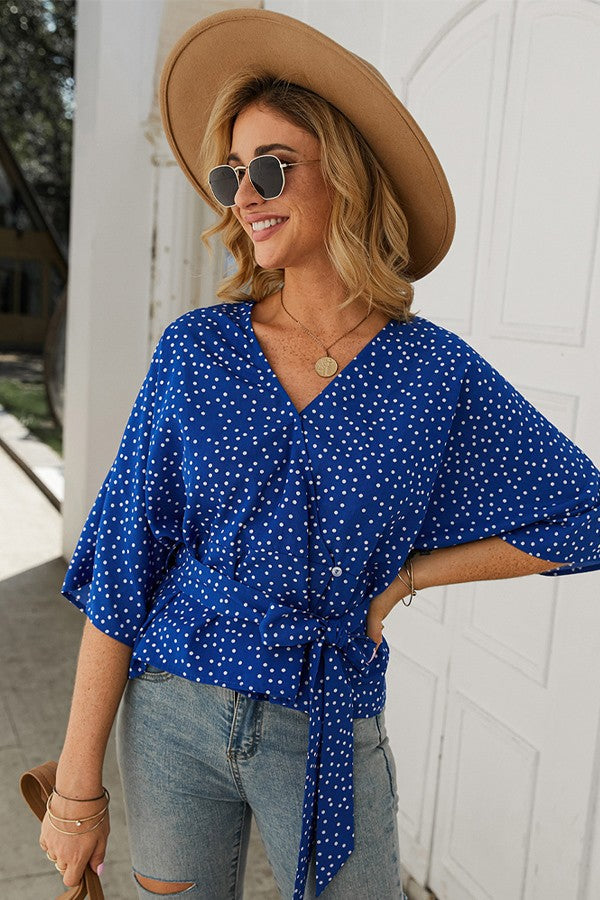 Dotted Wrap Top - Blue