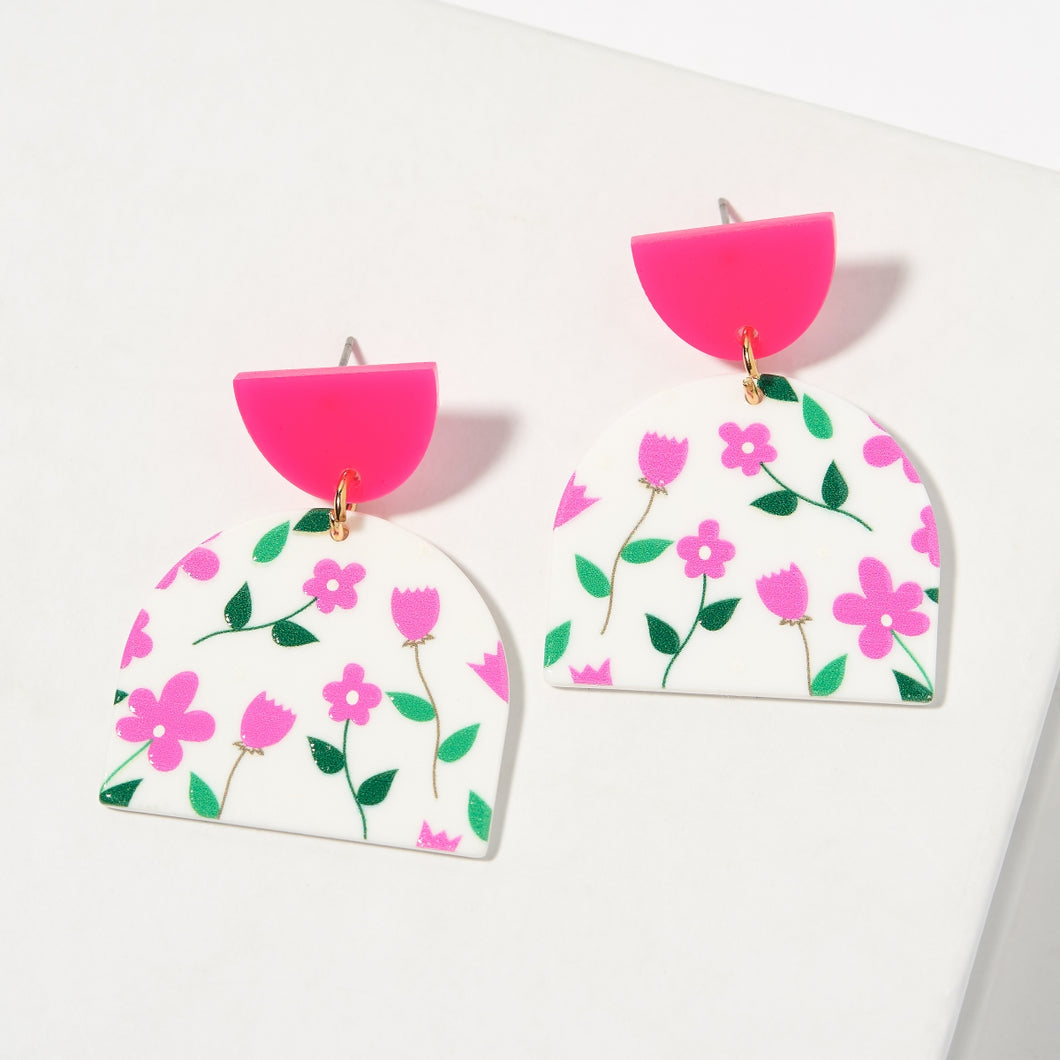 Pink Floral Spring Earrings