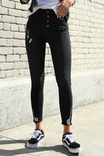 Load image into Gallery viewer, Black Distressed Jeans With Buttons
