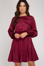 Load image into Gallery viewer, Wine Textures Ruffle Dress
